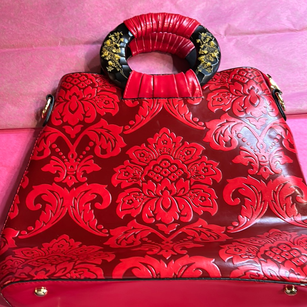 Oriental Style Purse 11in Wide Top 11in H